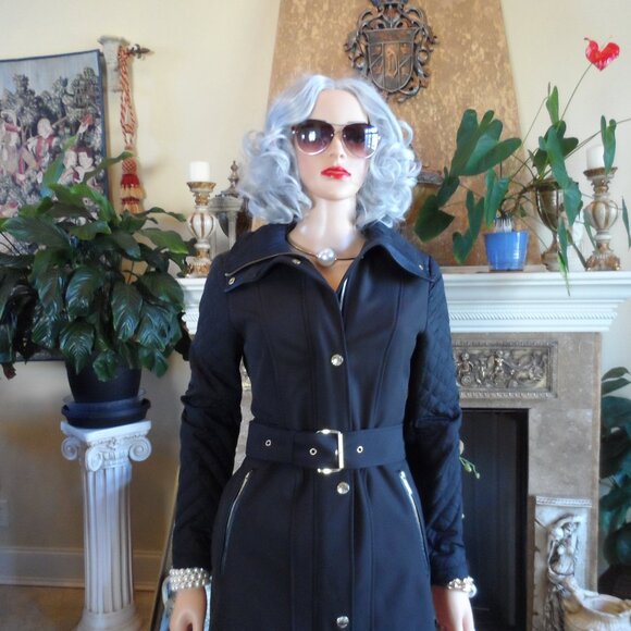 Michael Kors Black Belted Quilted Pea Coat Size PXS - Picture 3 of 16